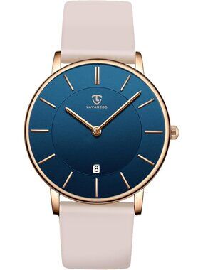 Men's Cream Leather Strap Analog Minimalist Fashion Simple Round Wrist Watch